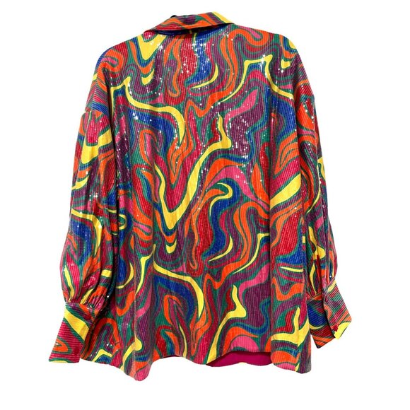 Alden Adair Sequin Multicolor Psychedelic Button-Up Shirt Large NWT - Picture 3 of 5